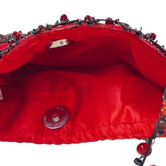 Eye Ful Bag Handbag Purse Red Metal Beaded Holiday Party Dressy Handbag NEW - Picture 3 of 16